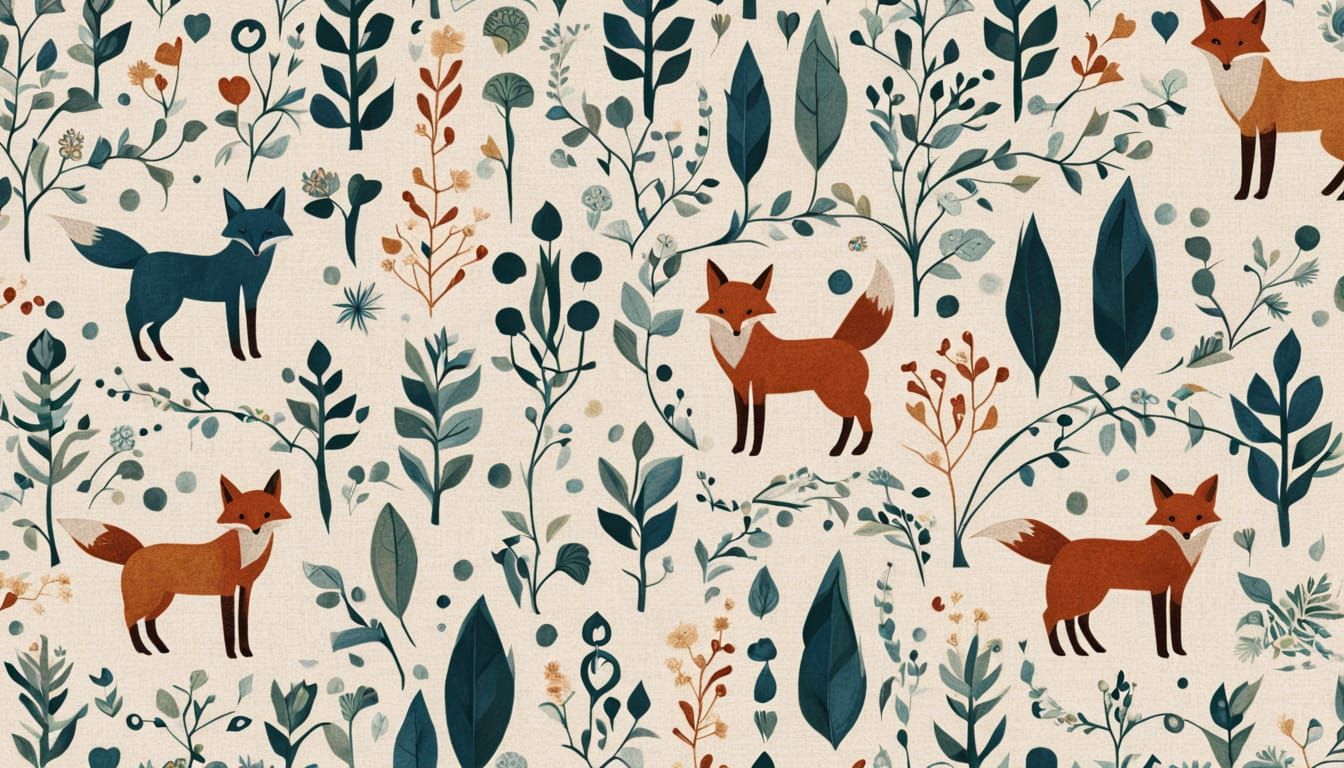 Traditional Scandinavian Fox Embroidered in Folk Art Style