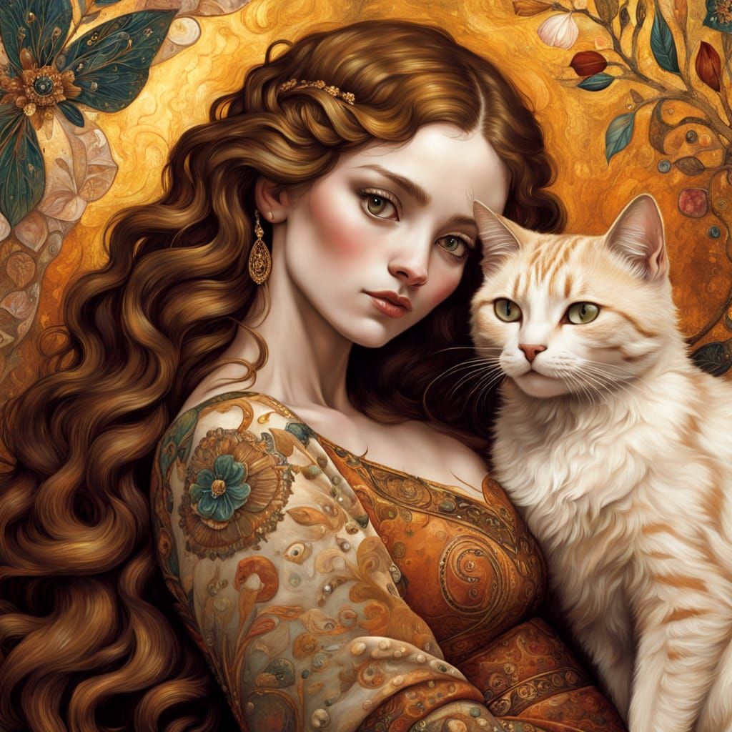 Woman and Cat in Intimate Golden Lighting