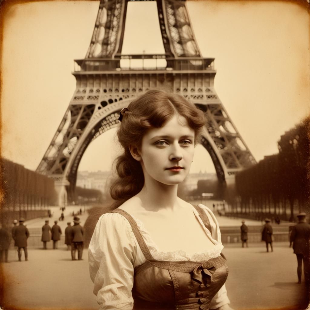 French Woman at Eiffel Tower in Gum Bichromate