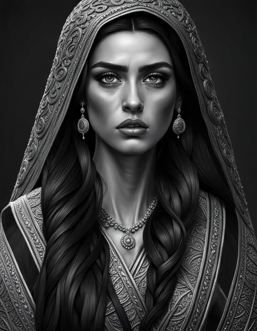 Monochromatic Portrait of a Sad Woman with Oily Hair