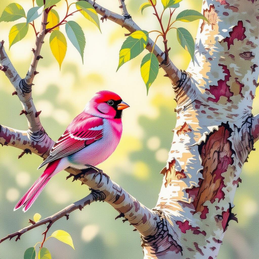 Vibrant Pink Finch Perched on Gum Tree Branch