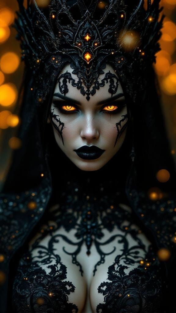 Gothic Empress in Lace and Shadowed Fire