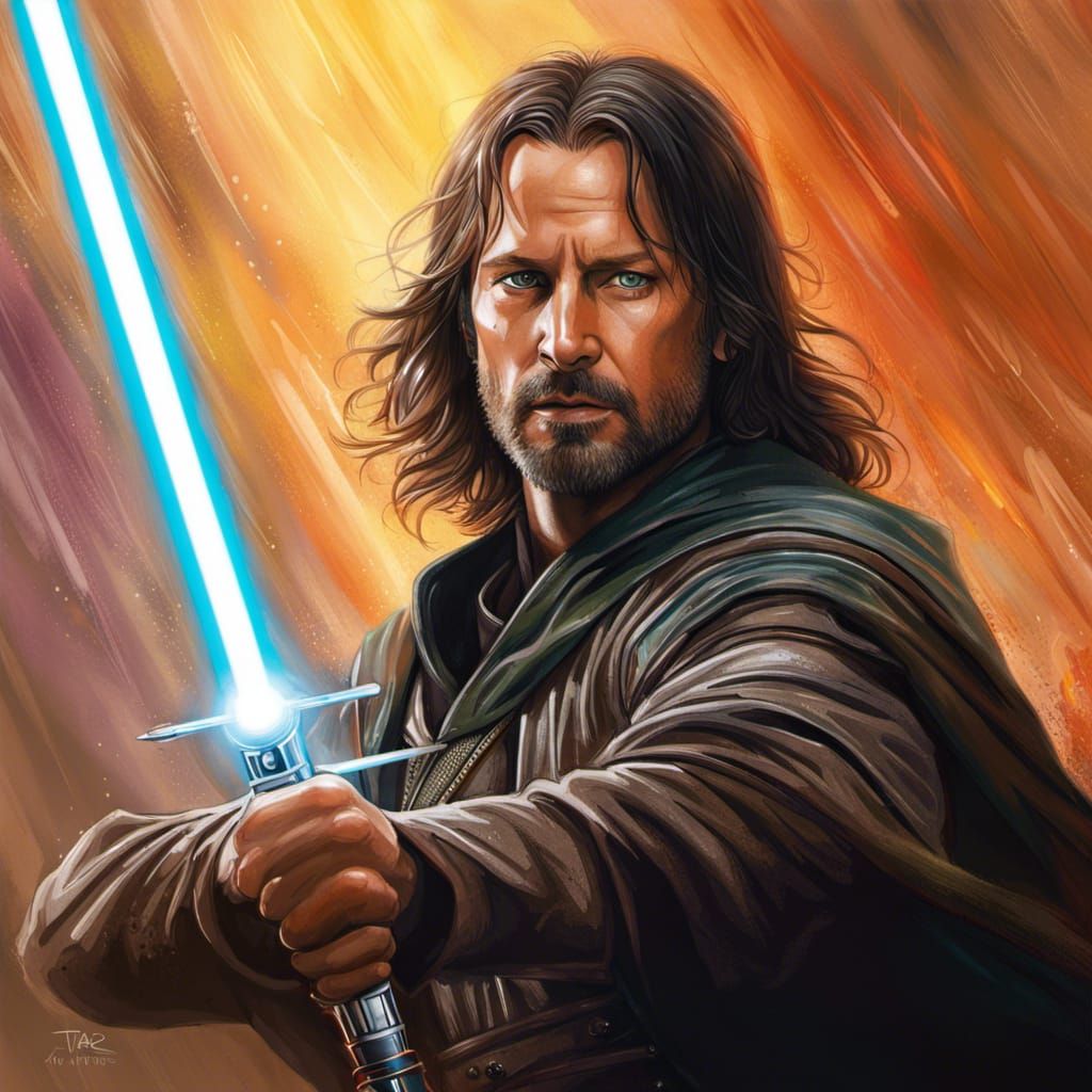 Aragorn as Jedi Knight with Lightsaber