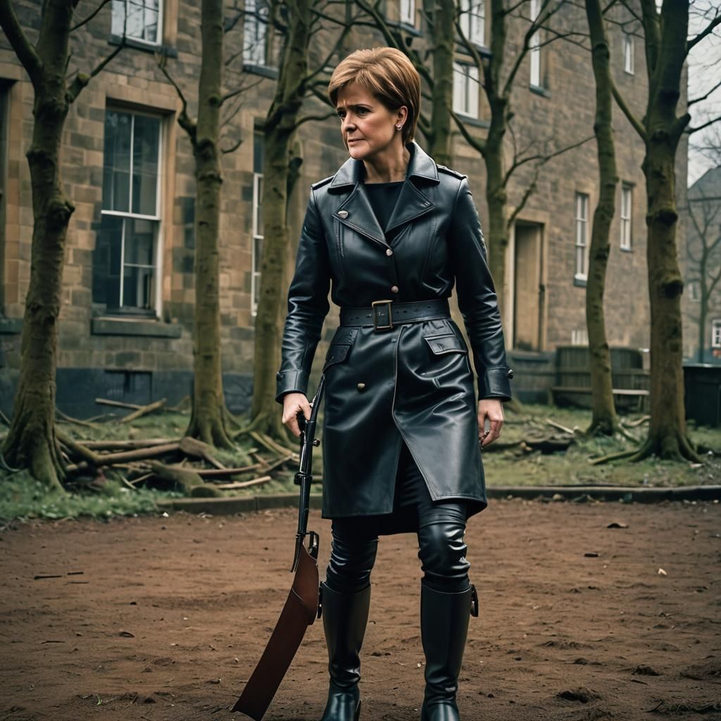 AI Nicola Sturgeon in Leather: Cinematic Portrait