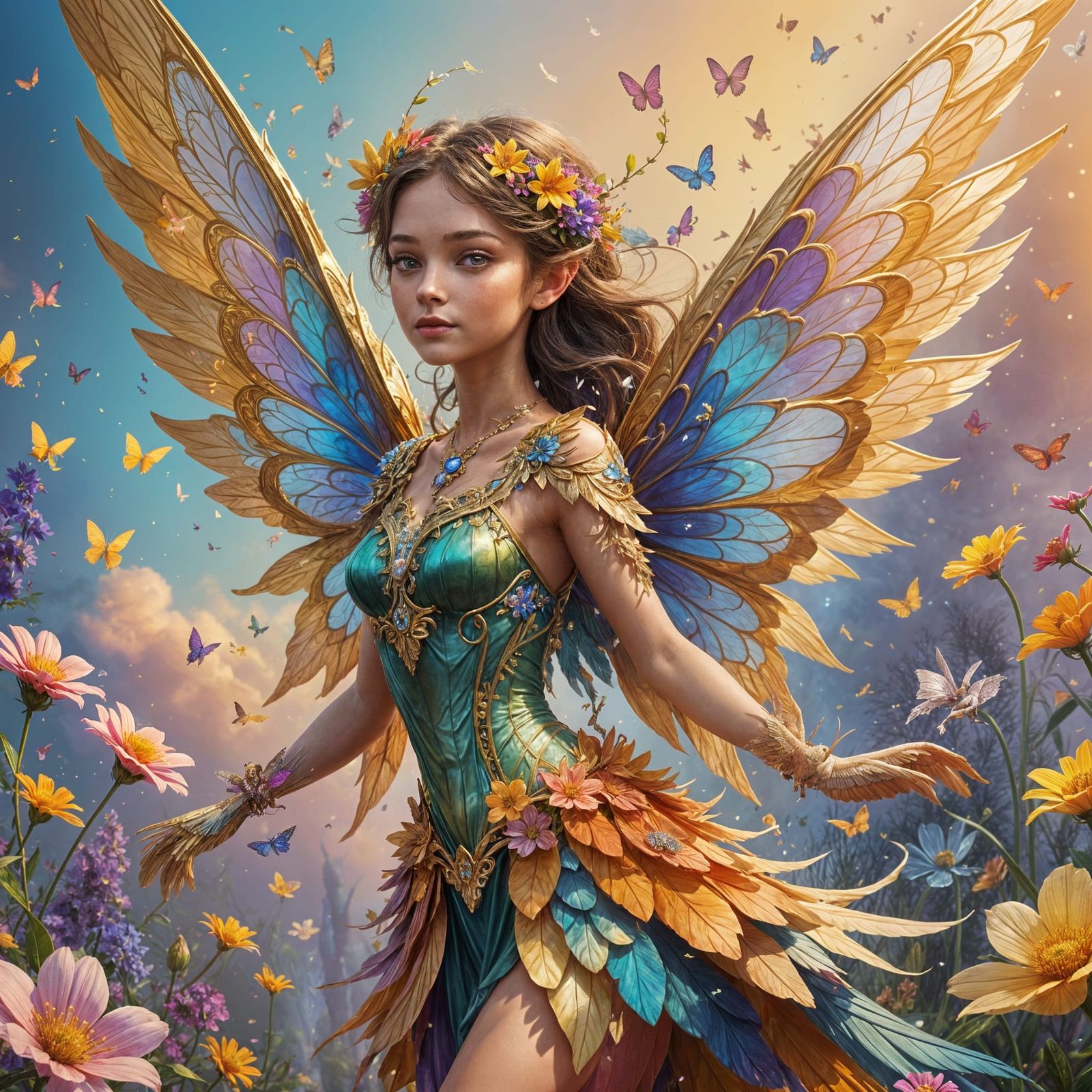 Fairy with Wings of Flowers: A Digital Masterpiece