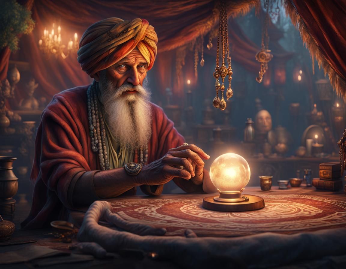 Gypsy Palm Reader in Tent: Detailed Matte Painting