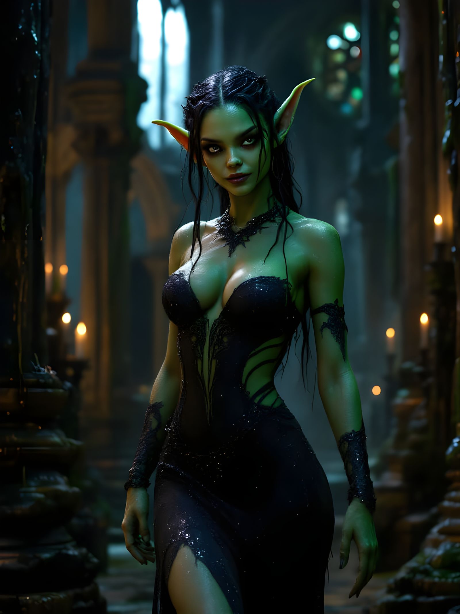 Greta Gremlin Portrait in Gothic Horror Style