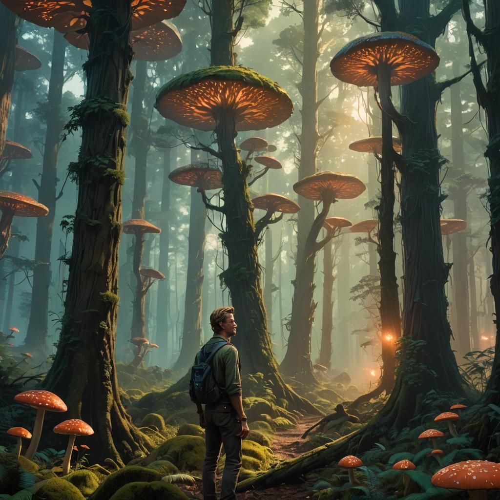 Young Man in Mystical Forest Concept Art