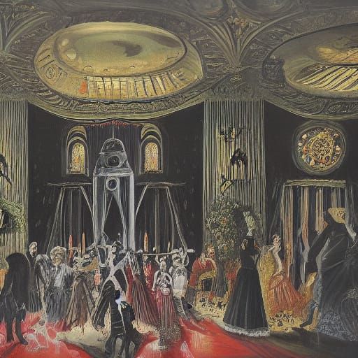Macabre Zombie Dance Party in Ornate Ballroom