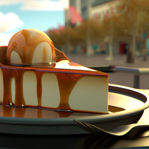 Delicious Cheesecake Slice with Caramel and Ice Cream