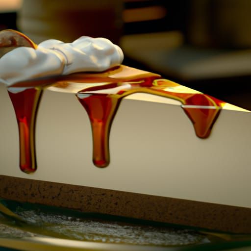 Delicious Cheesecake Slice with Caramel and Ice Cream