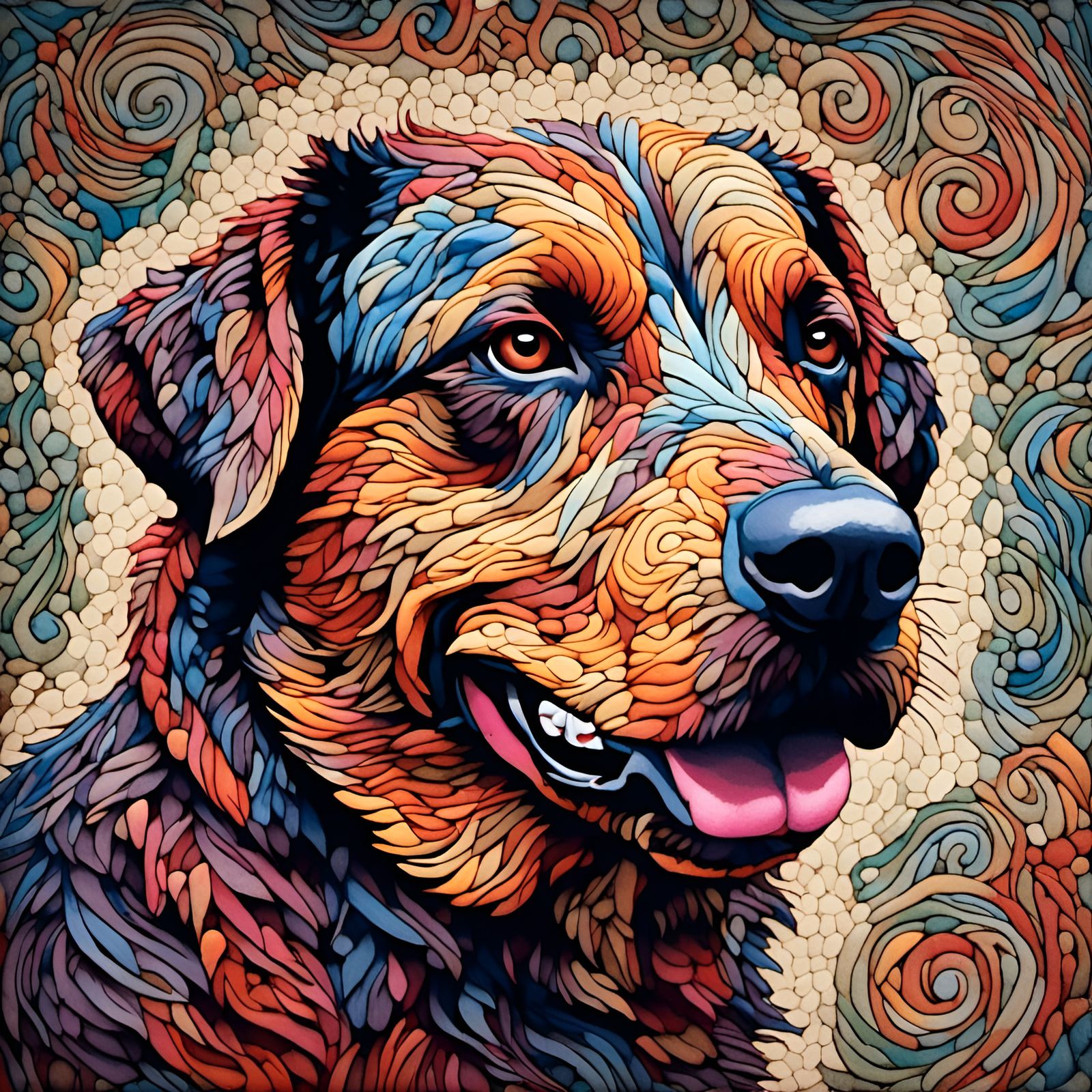 Colorful Geometric Dog Portrait with Intricate Patterns