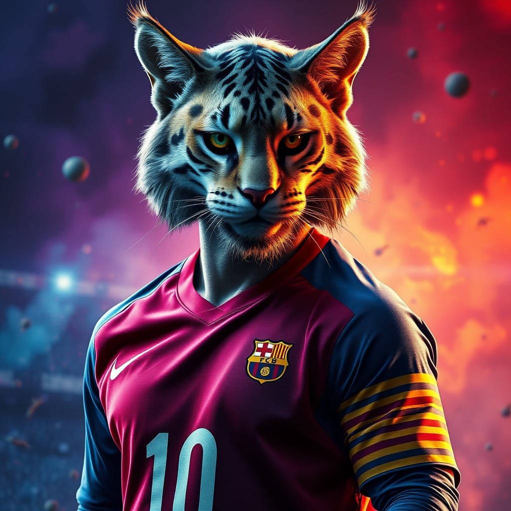 Futuristic Soccer Hero with Majestic Cat's Head