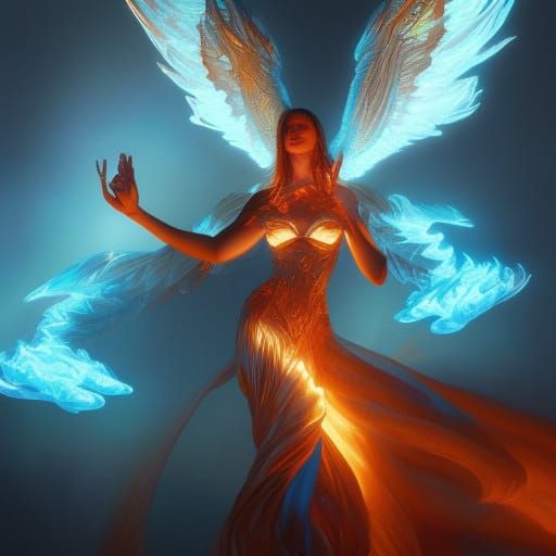 Angel and Demon Embrace in Volumetric Lighting