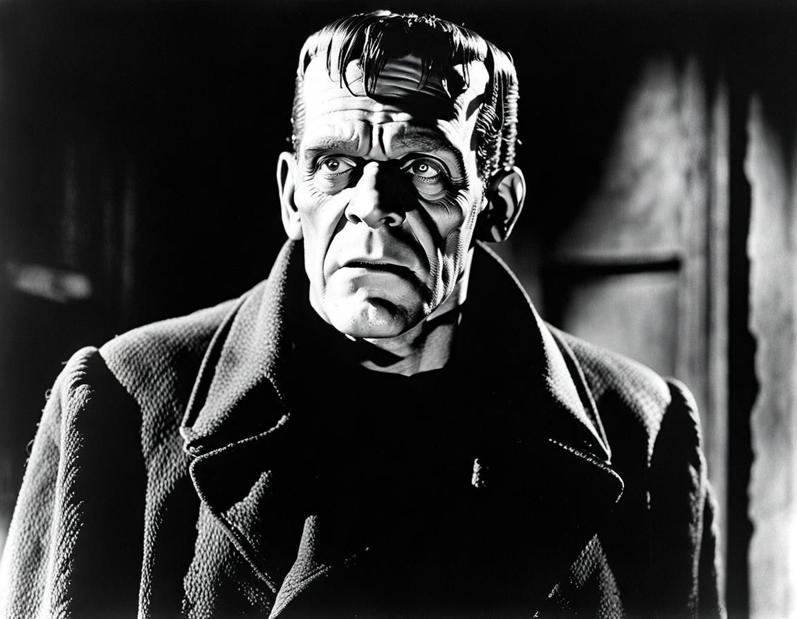 Frankenstein's Monster: Cinematic Black and White Portrait
