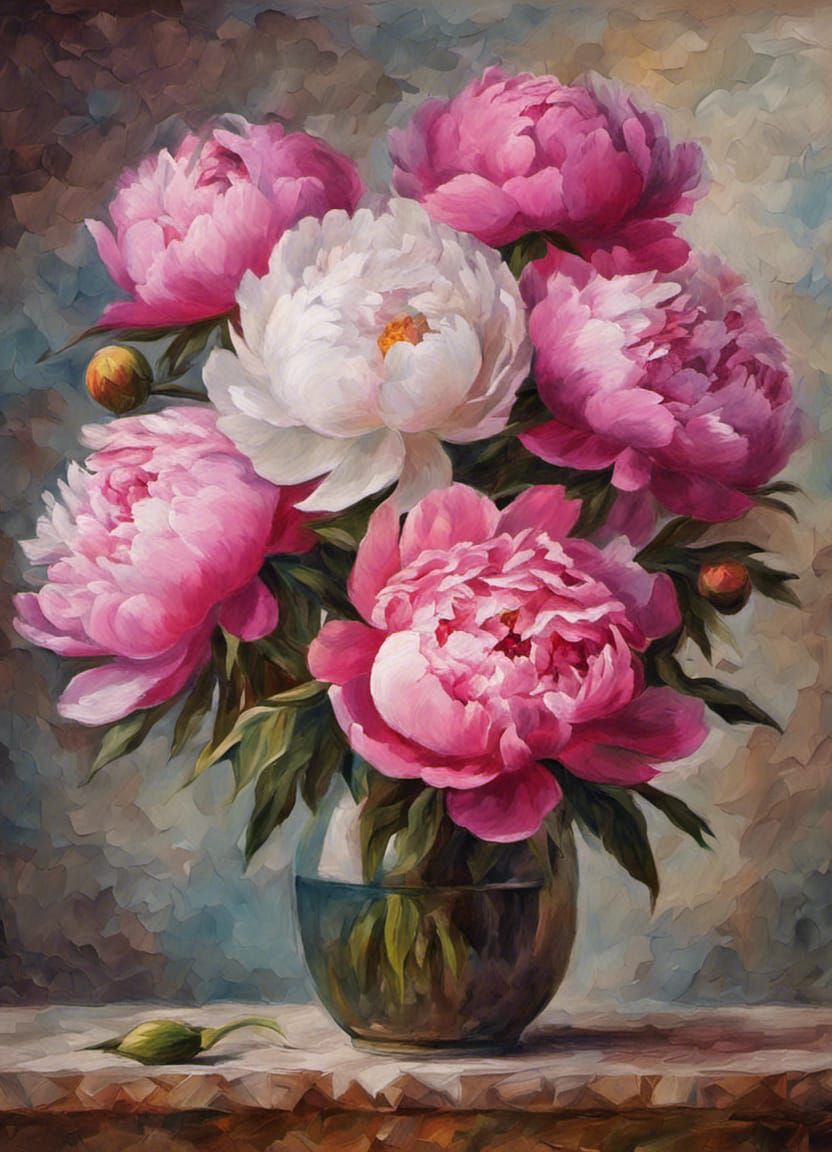 Realistic Peony Bouquet in Impasto Style