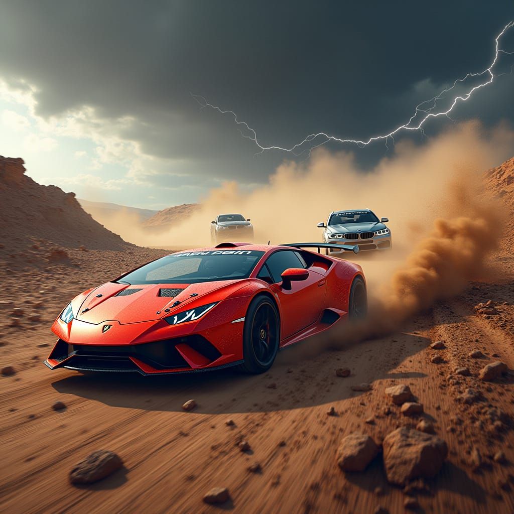 High-Octane Rally Cars in a Turbulent, Dust-Shrouded Badland...