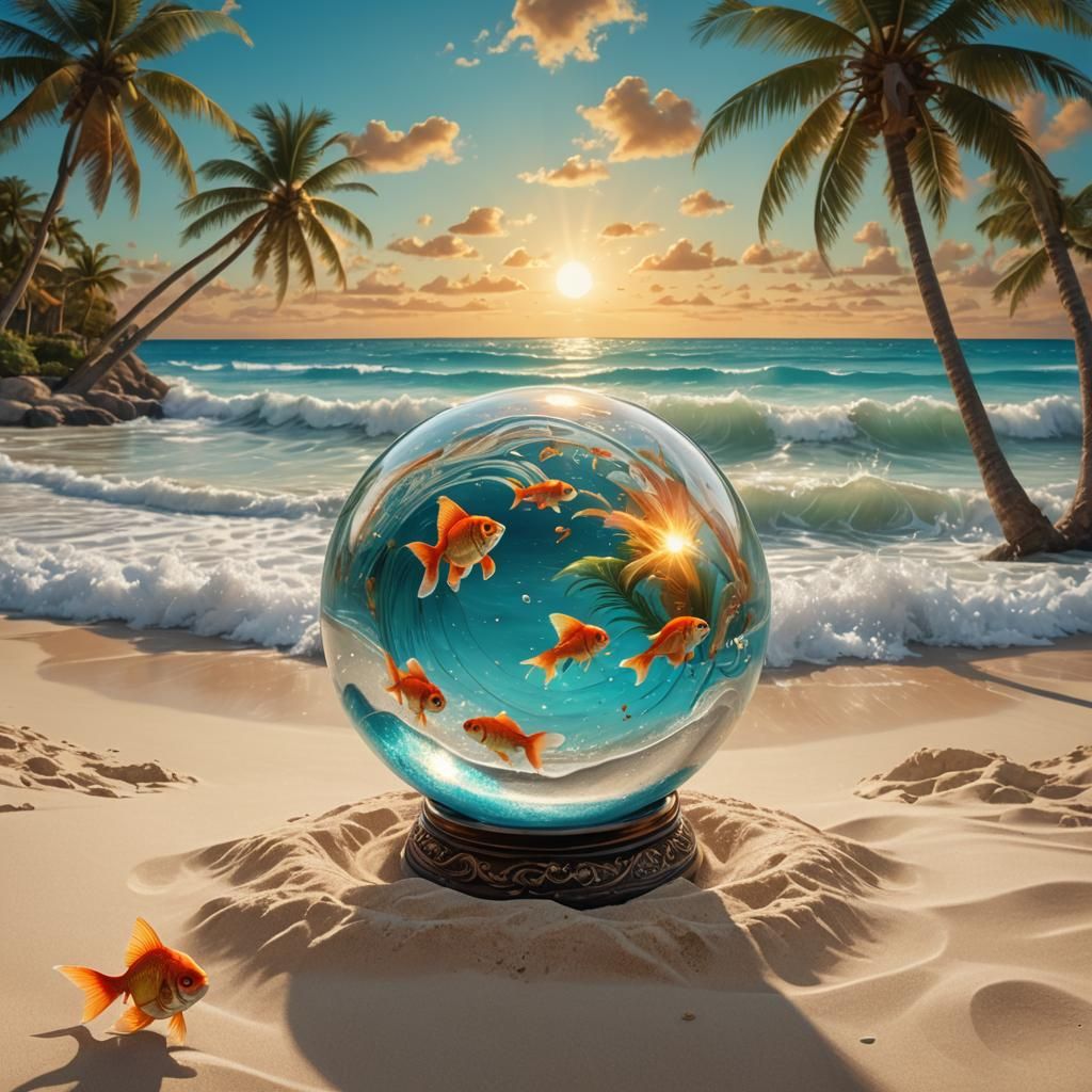 Magic Goldfish Ball on Tropical Beach