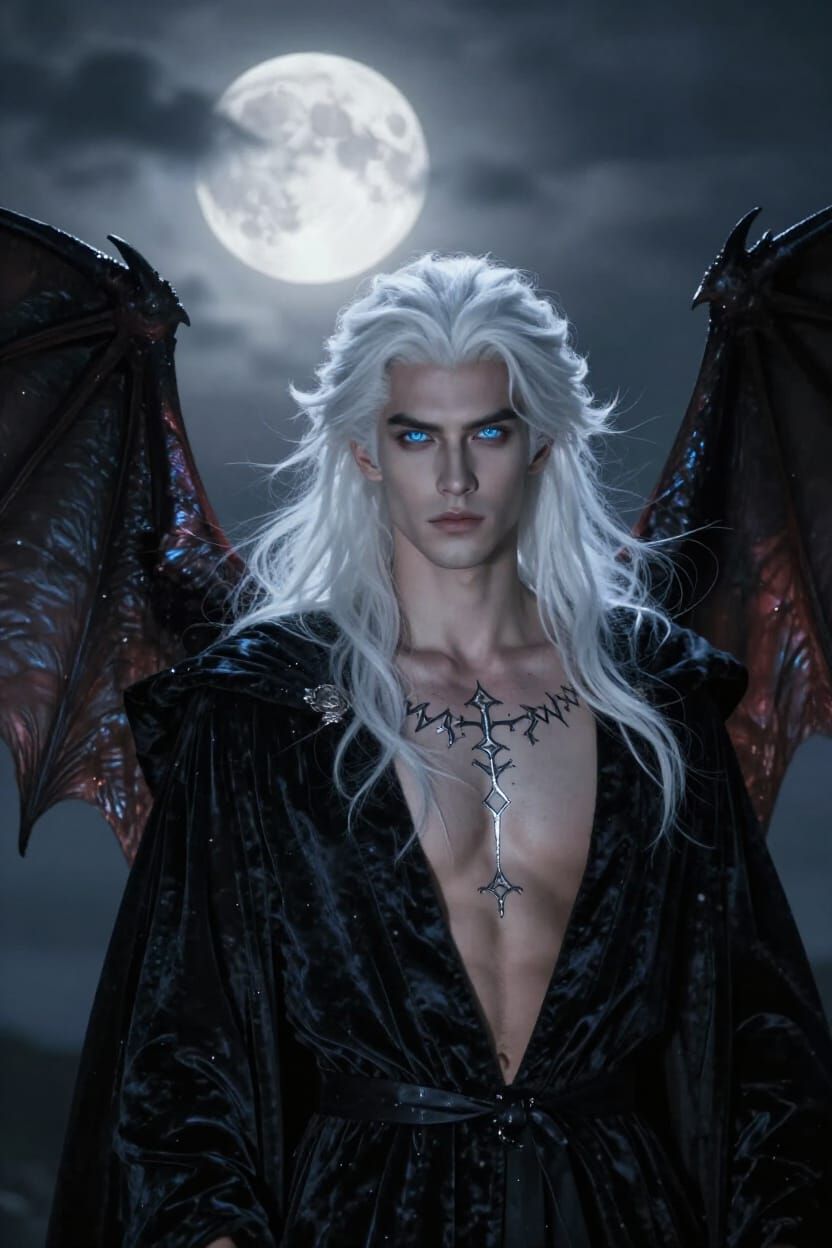 Man with Batwings in Moonlight, Gothic Fantasy Realism