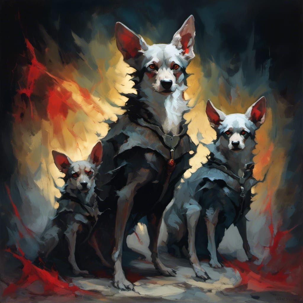 Demonic White Chihuahuas in Armor: A Digital Illustration