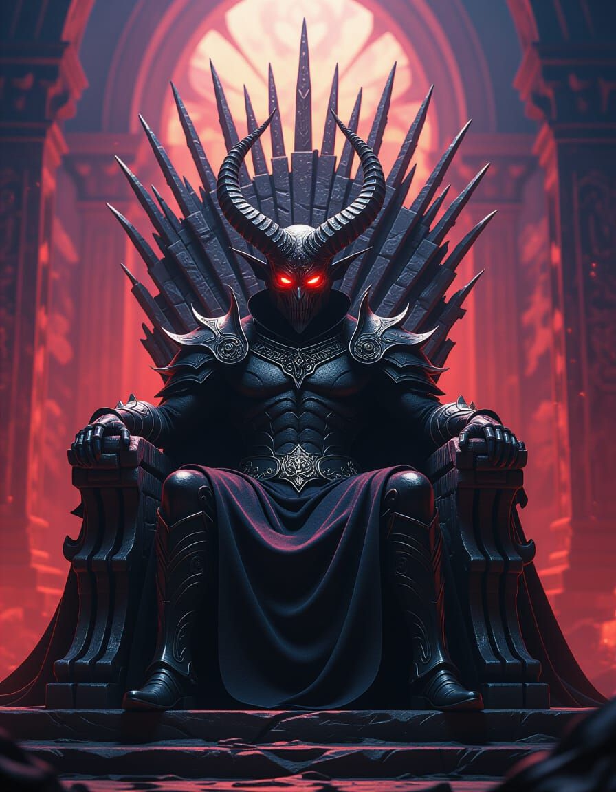 Demon Lord on Bone Throne in Splash Art Style
