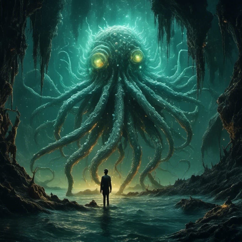 This concept art, a digital painting, portrays an otherworld...