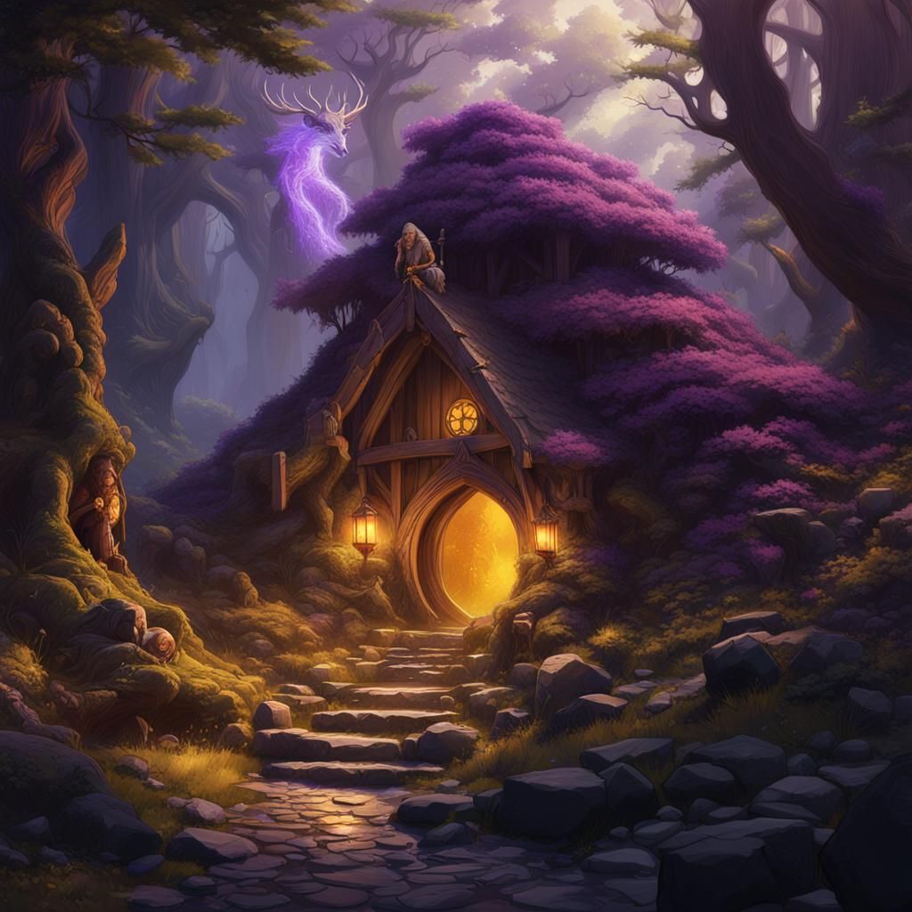 Hobbit and Druid in Dark Fantasy Style