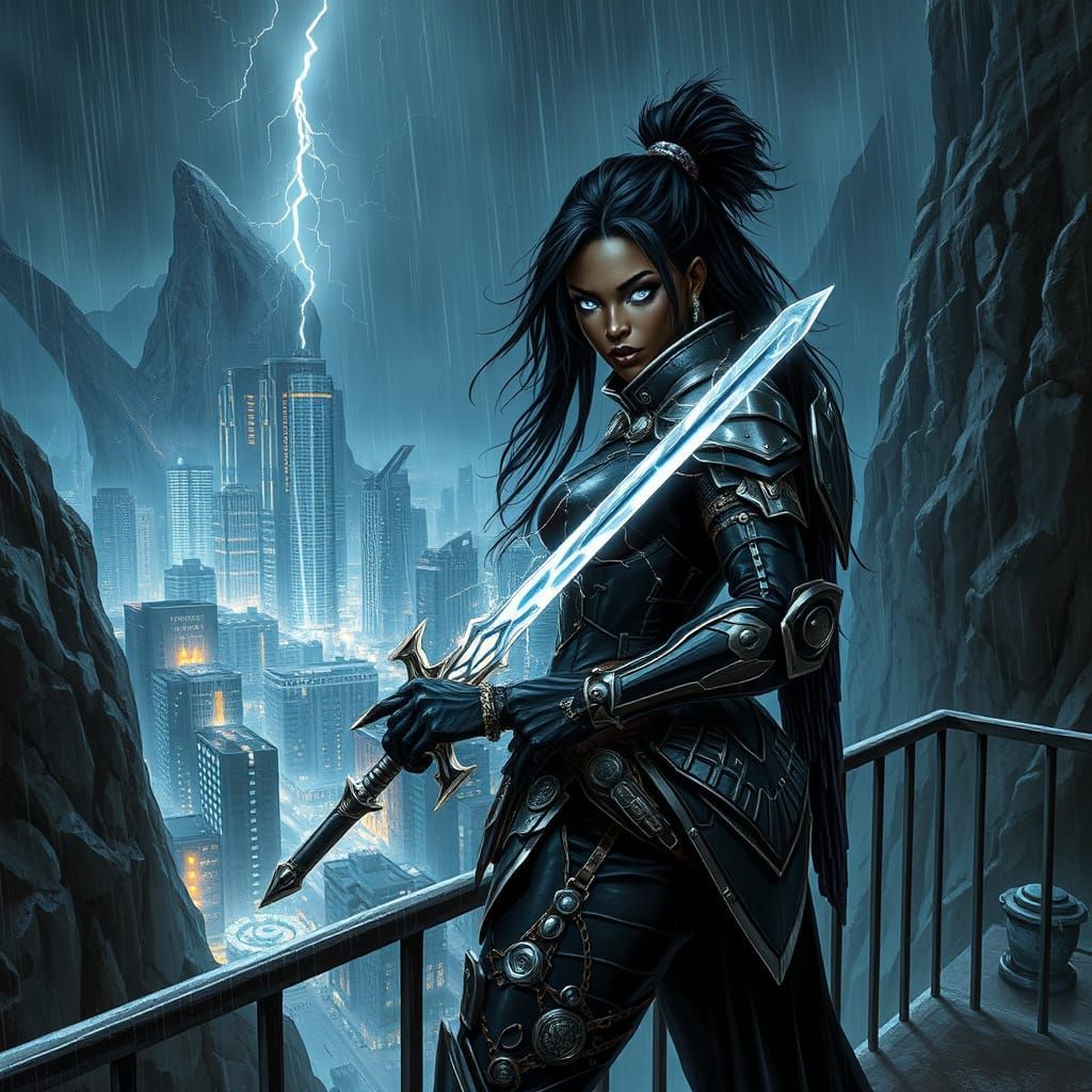 Cyberpunk Warrior Goddess on Stormy New Kilimanjaro