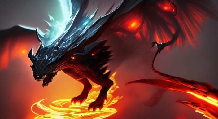 Obsidian Dragon with Glowing Eyes in Art Nouveau Style