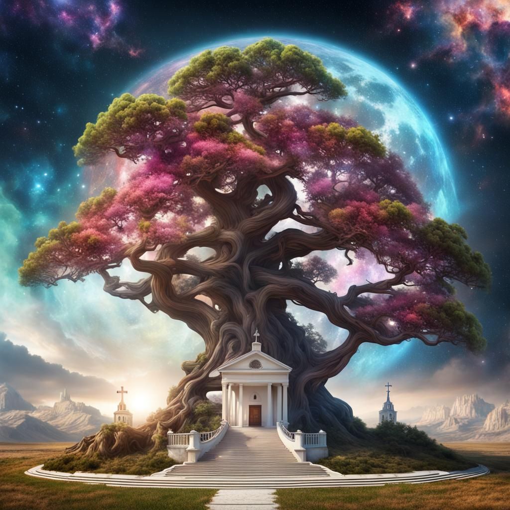 Bonsai Tree and Church Travel Through Nebulas