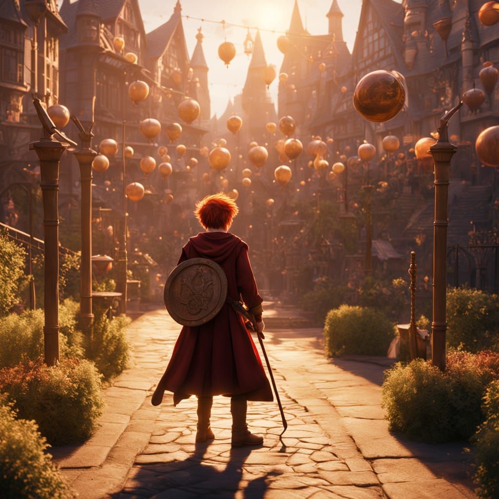 Young Wizard soars on Broomstick above Quidditch Pitch in Vi...