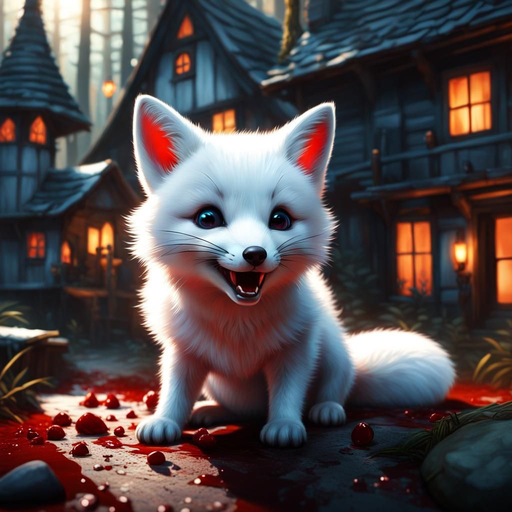 Adorable Vampire Fanged Fox in Cottagecore Animation