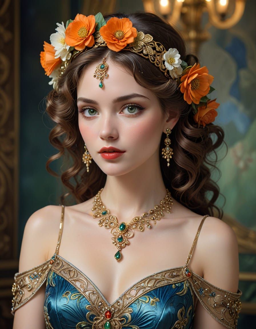 Elegant Woman in Art Nouveau Style