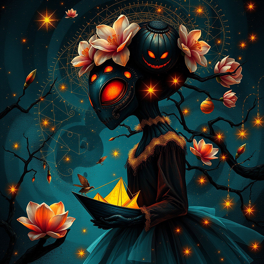 Surreal Christmas Ballerina in Klimt-Inspired Synthwave Styl...