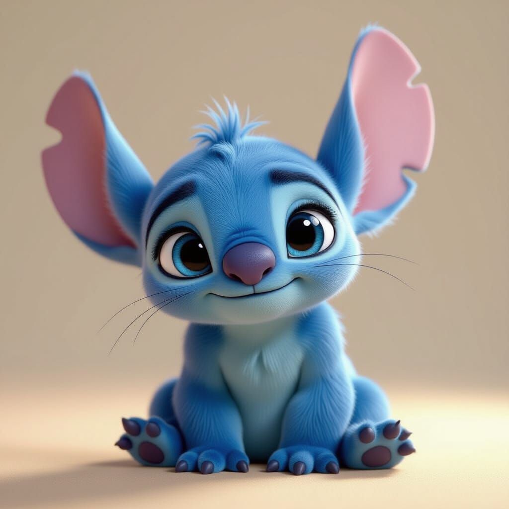 Photorealistic Stitch Portrait, Curious and Mischievous