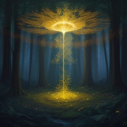 Ethereal Forest Flowers of Black and Gold Light