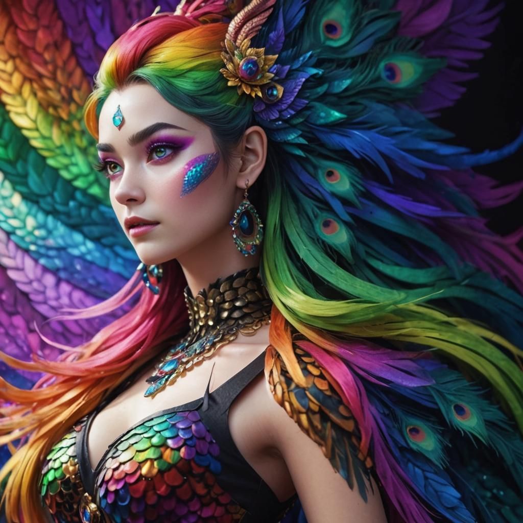 Colorful Woman with Dragon Scales: 3D Digital Art