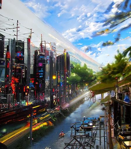 Cyberpunk Anime Painting with Sunshine Rays
