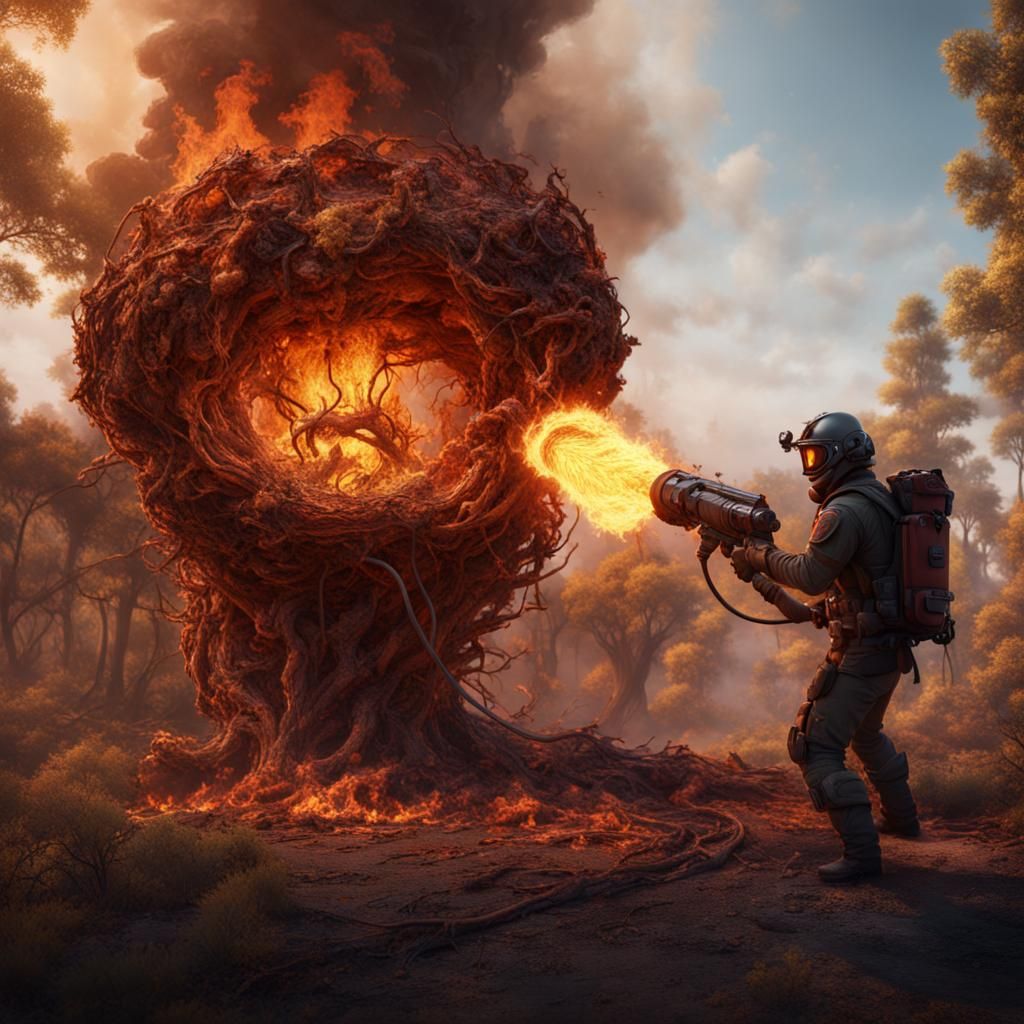 Man Burns Hornet Nest in Detailed Matte Painting