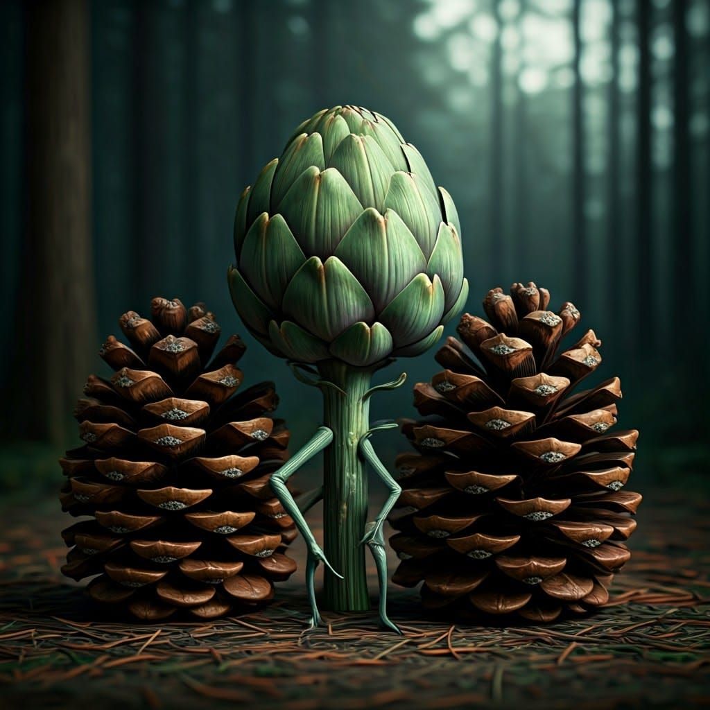 Whimsical Forest Sprite Blends into Artichoke Camouflage