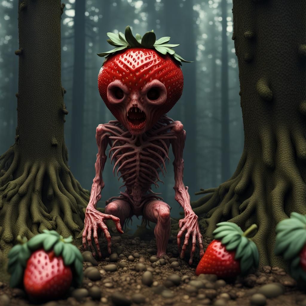 Strawberry Zombie in Frightful Forest: Surreal Horror