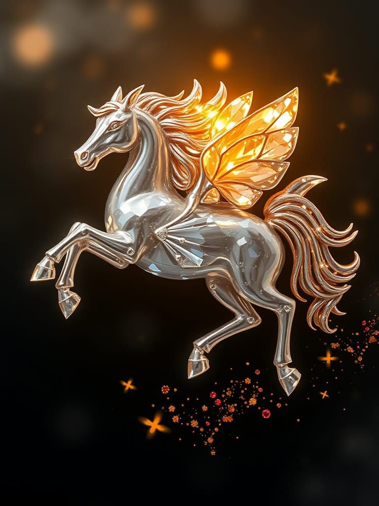 Molten Silver Horse Brooch with Crystal Petals
