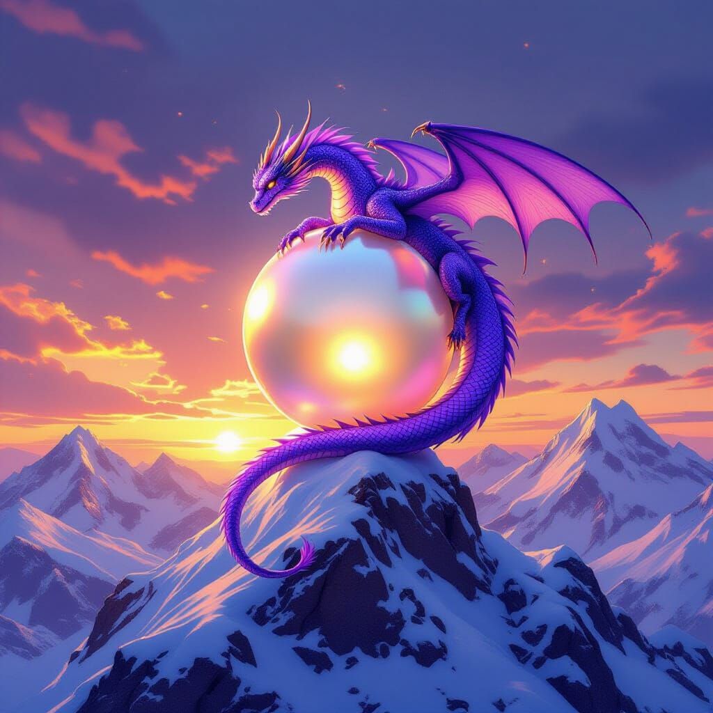 Purple Dragon Pearl Sunset: Hyperrealistic Digital Art