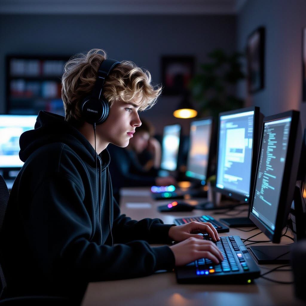 Teenager Hacking on a Dell Laptop in the 90s