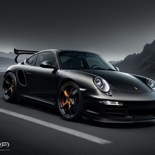Black Porsche with Deep Dish Wheels, Matte Painting