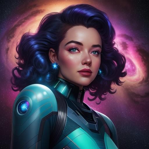 Cosmic Pin-Up: Curvy Astronaut in a Colorful Galaxy