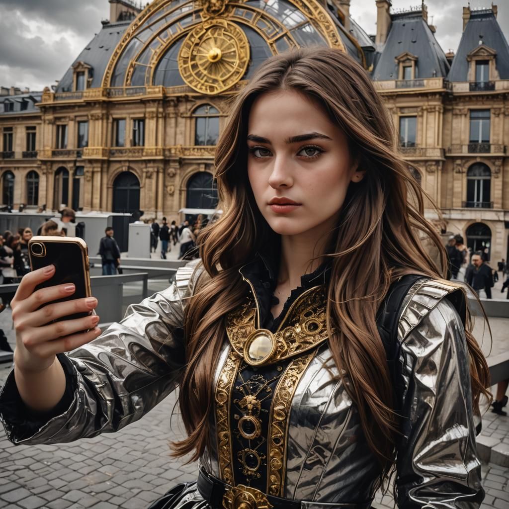 Paris Selfie: Young Woman in Dark Fantasy Style