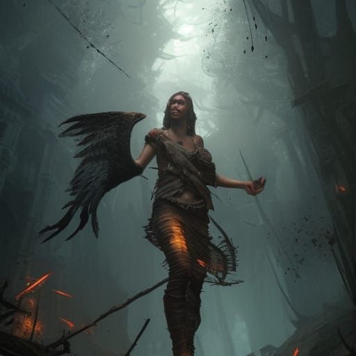 Harpy in Flight: Dark Fantasy Concept Art