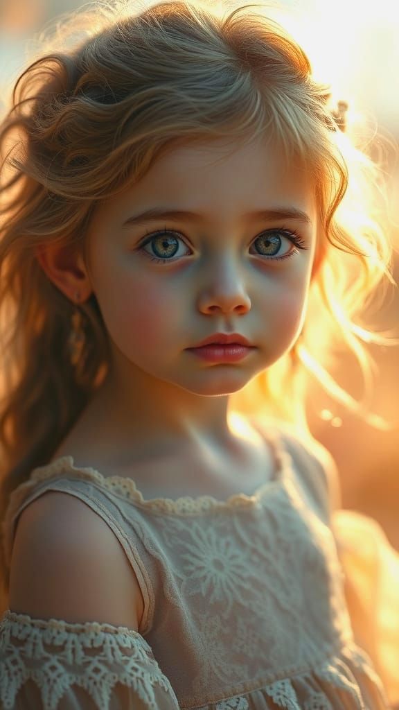 Dreamy Portrait of Innocent Girl in Warm Sunlight