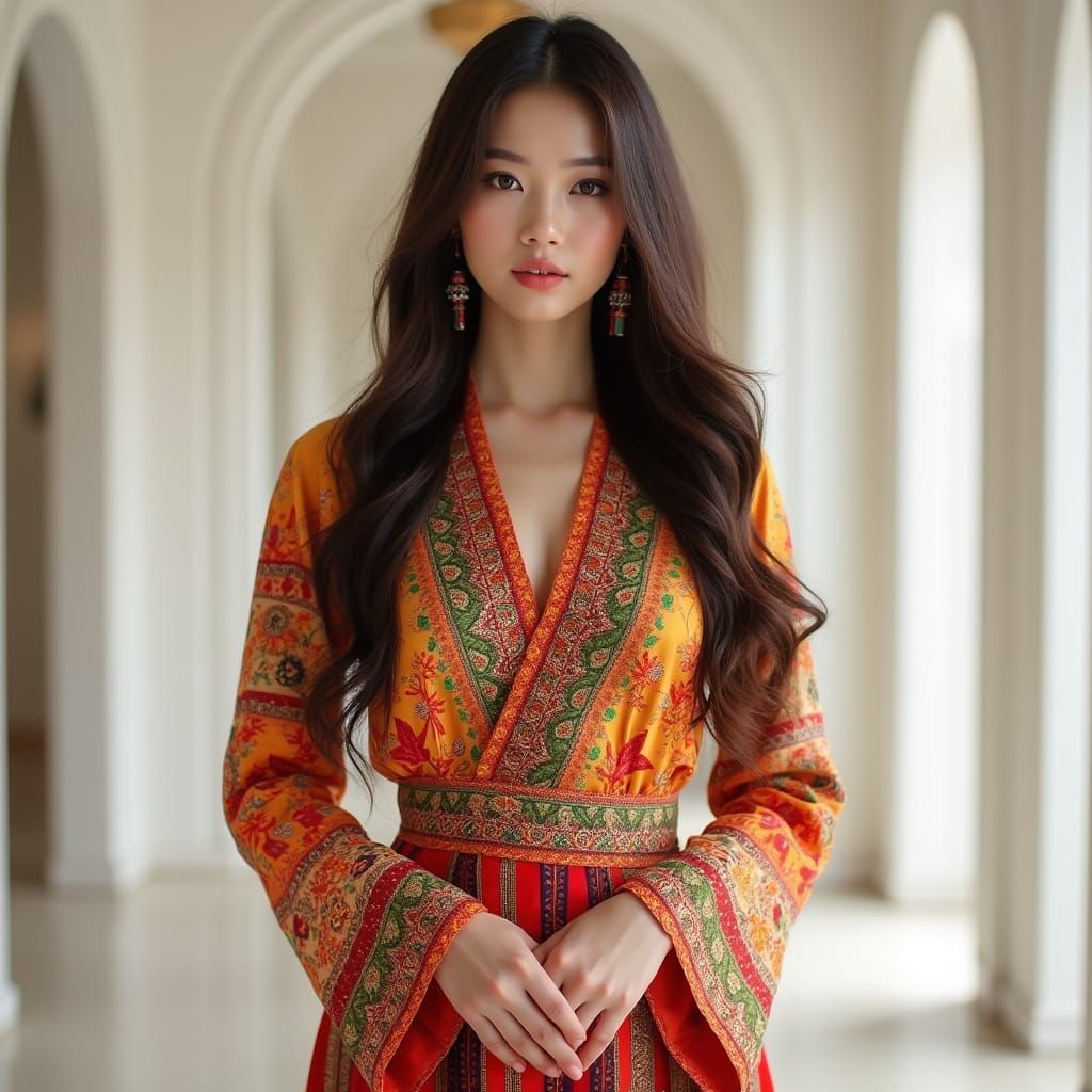 Hmong Woman in Traditional Dress, Art Nouveau Style